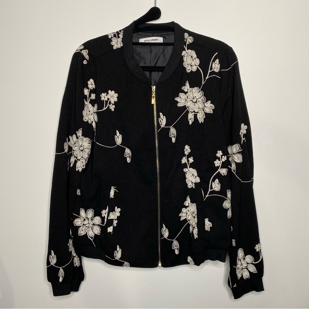 Black and White Floral Bomber Jacket